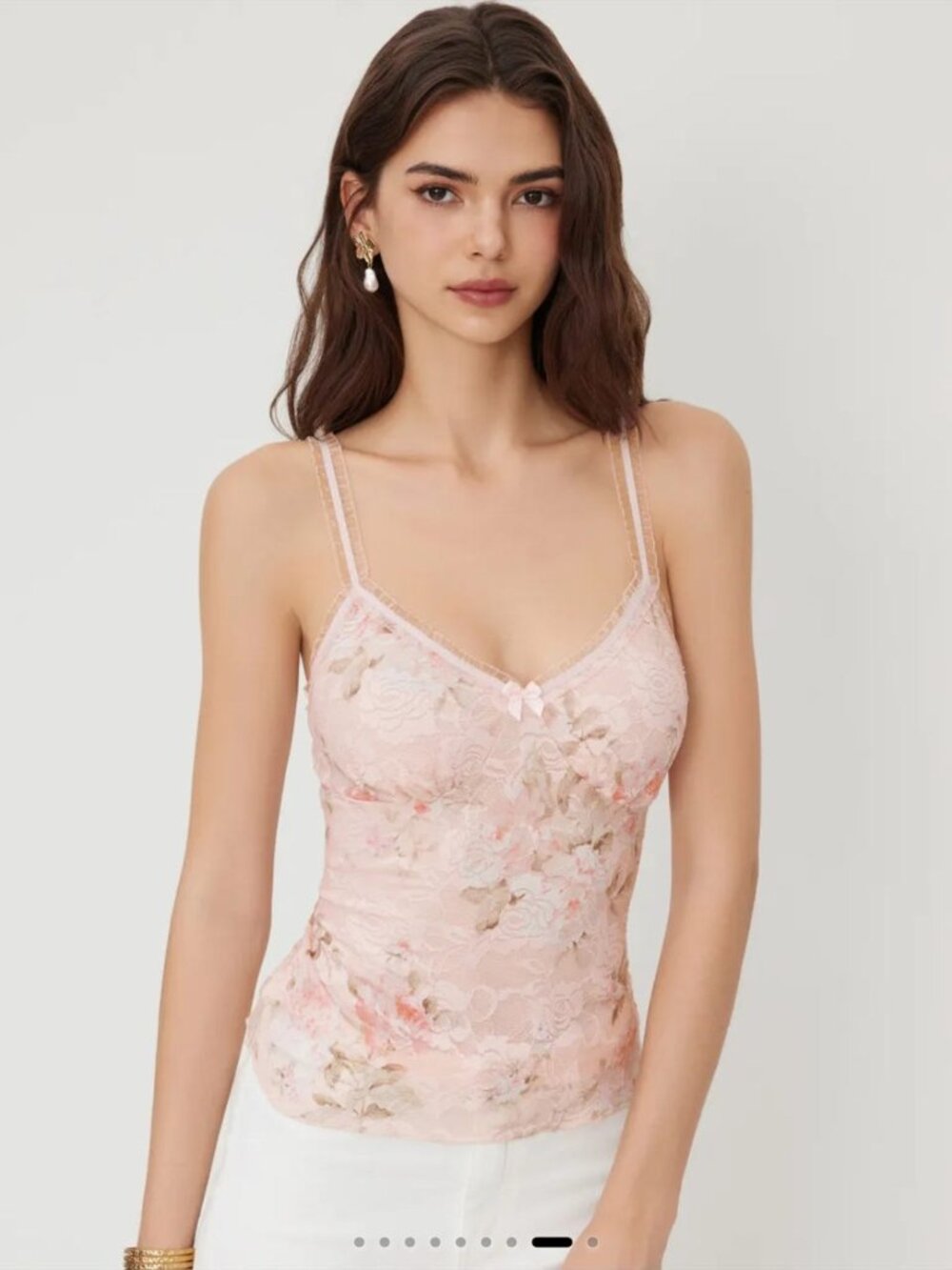 Pink floral lace cami top with bow detail #fairycore #cottagecore